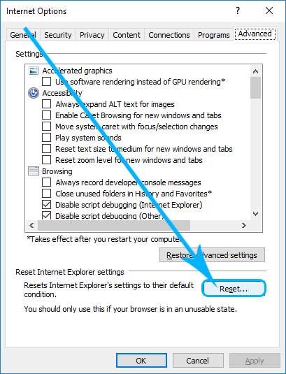 reset ie step03 reset